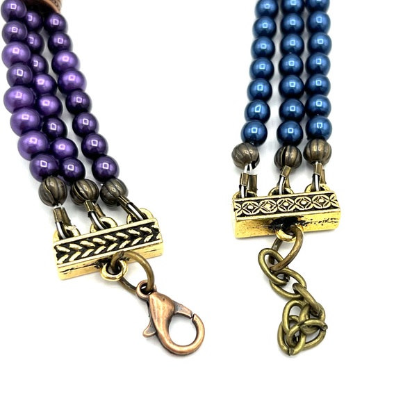 HAND CRAFTED Purple and Navy Pearl Bracelet Unisex - Picture 4 of 5